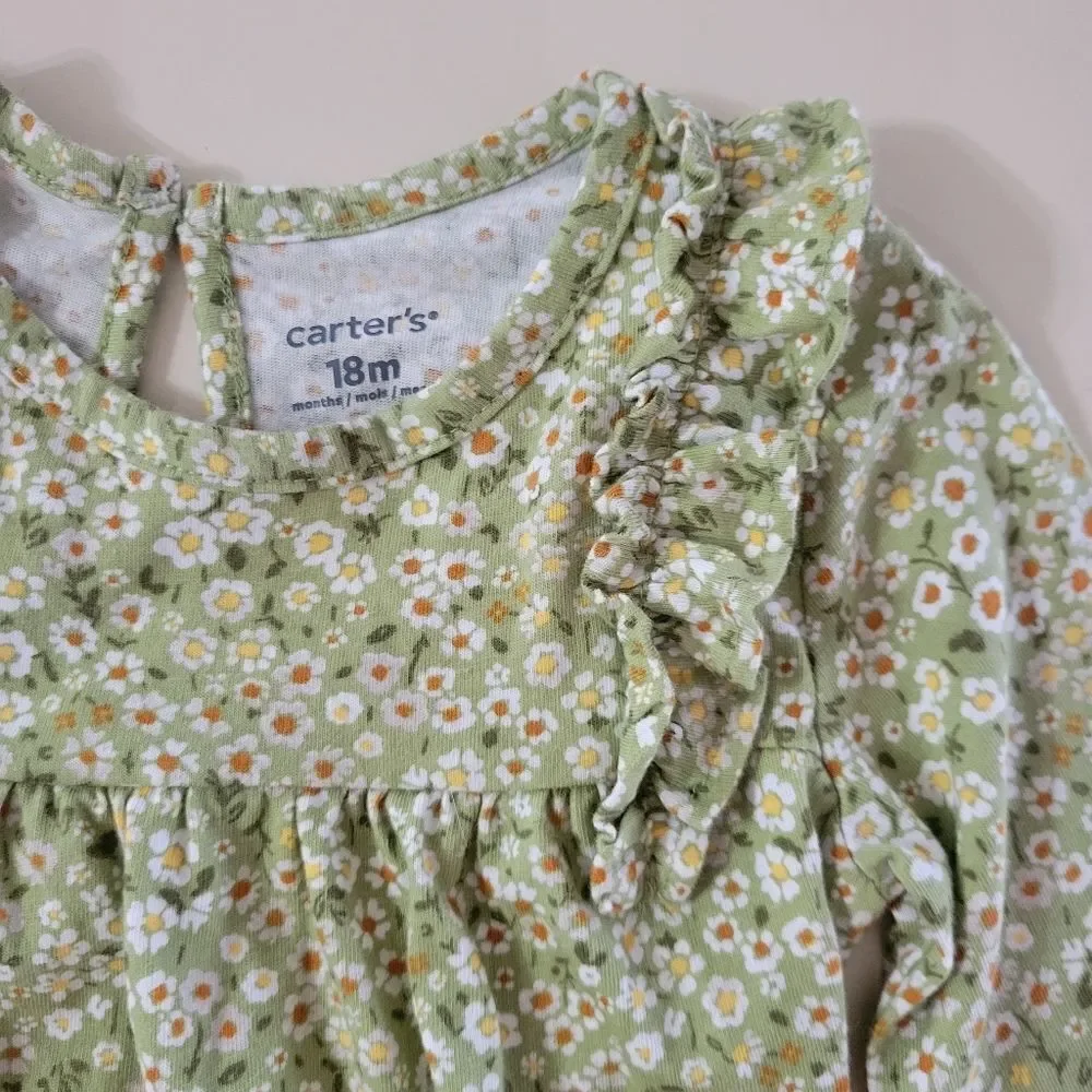 Carter's Green Floral Long Sleeve Ruffled Onesie Baby Outfit